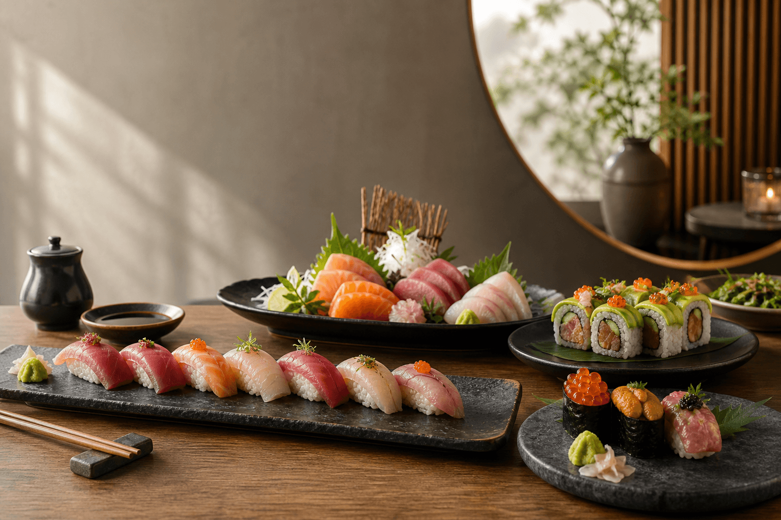 Fresh sushi and sashimi spread at Umika Sushi